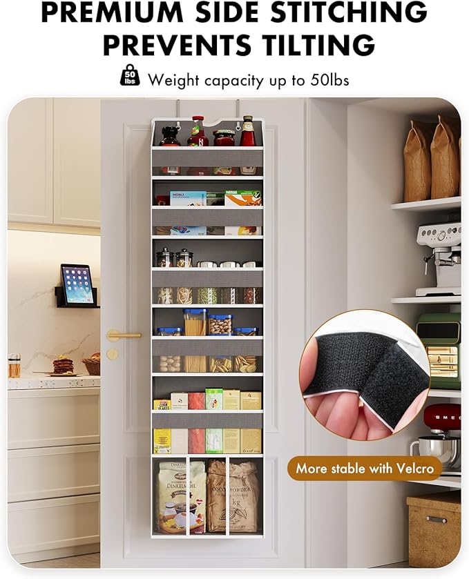 Over The Door Organizer Hanging - 6 Shelf Over Door Organizers with 6 Clear Front & 12 Side Pockets - Swing-proof 50LB Load Behind Door Storage for Closet Bedroom Bathroom Nursery Baby Essentials