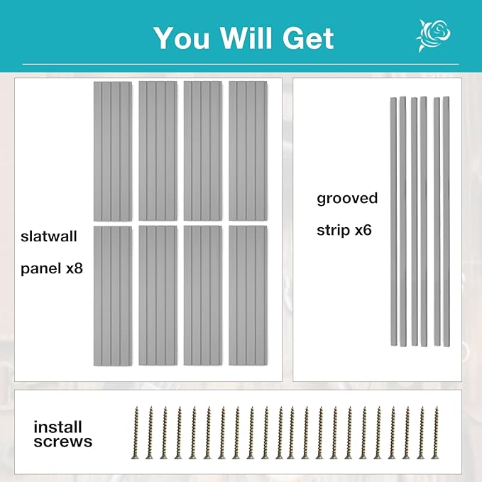 NeatiEase Slatwall Panel Wall Storage Systems, 4 x 8ft Slat Wall Paneling Garage Wall Organizer, Heavy Duty Wall Mounted PVC Wall Rack (Gray)