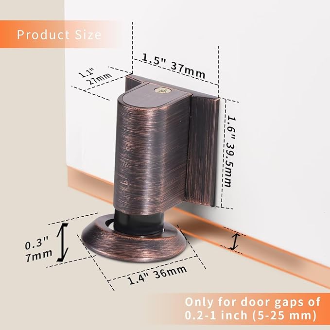 Bak Bo Magnetic Door Stoppers 4 Pack Bottom of Door Holder Keep Door Open No Drilling Magnet Floor Door Stop with Screws and Adhesive Oil Rubbed Bronze DS268ORB-4