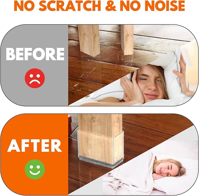 Rectangle Chair Leg Protectors for Hardwood Floors,16 PCS Silicone Covers to Protect Wood Tile Floors Felt Pads Furniture Leg Caps Reduce Noise. Easy to Move.(Clear,1 x 2.5 Inch,Rectangular)