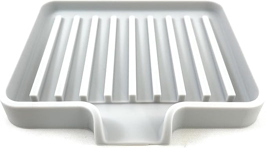 Happitasa Silicone Soap Dish Tray and Sponge Holder with Drain Chute, Pack of 2 | Bathroom and Kitchen Sink Organizer Caddy (Light Grey, 5.2"x4", 7.2 Ounces)