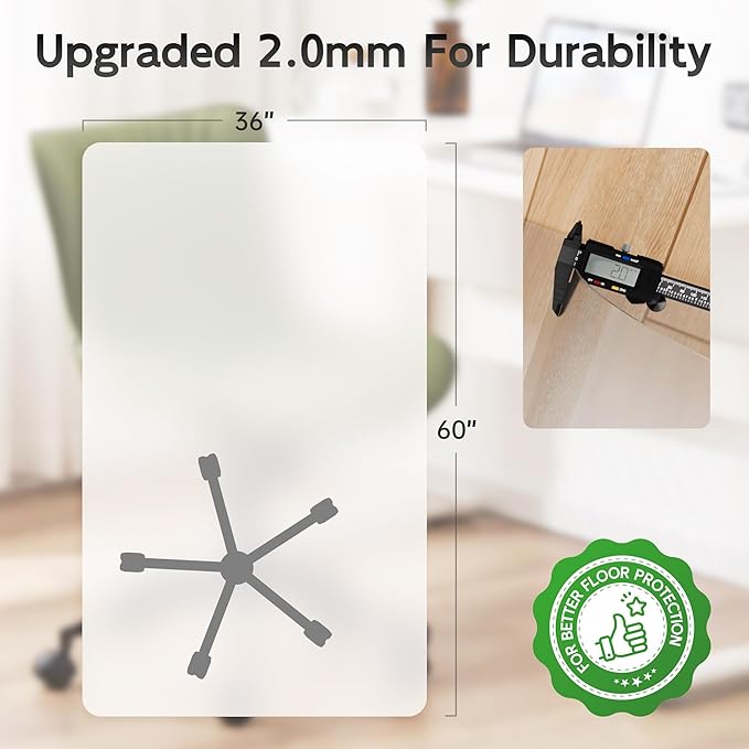 Office Chair Mat for Hardwood Floor, 60" x 36" Clear Computer/Desk Chair Mat for Hard Floor, Thicker, Easy Glide, Non-Slip, Protects Hard Surfaces from Scratches, Ideal for Home or Office