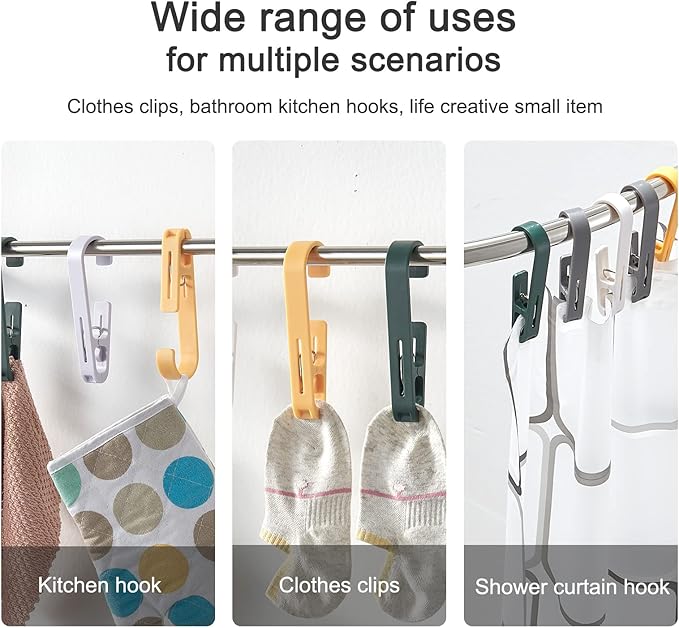 Large Clothes Pins Towel Clips, 4 Pcs Multipurpose Strong Plastic Hanger S Hook for Shower Curtain Laundry