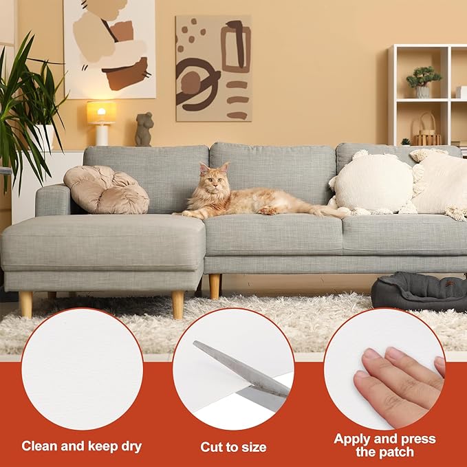 PATIKIL Leather Patches Tape for Furniture, 6.3 x 61 Inch Self Adhesive Vinyl Leather Repair Kit Cover Sheet for Couch, Sofa, Car Seats, Office Chair, White