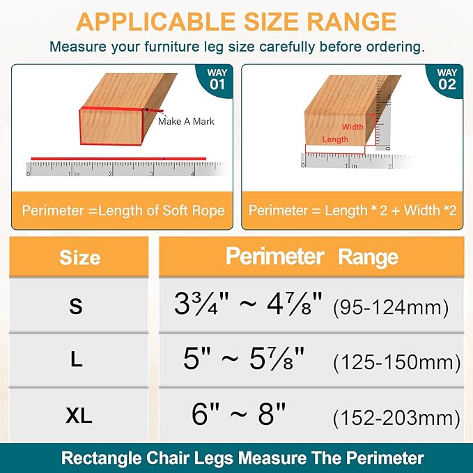 32 Pcs Rectangle Chair Leg Floor Protectors for Hardwood - Silicone Felt Furniture Pads, Scratch/Noise Reducing Covers, Large (Fit Perimeter 5" to 5-7/8")
