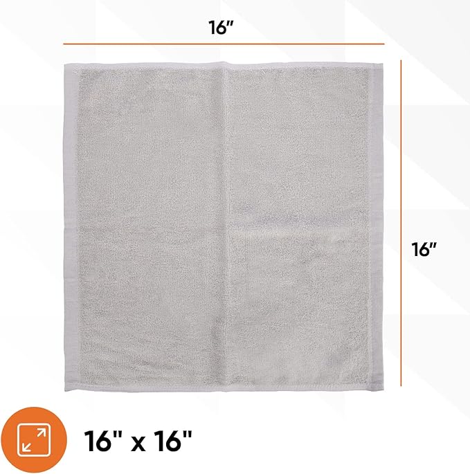 Superio Cotton Terry Washcloths Grey Towels 100% Cotton Cleaning Cloth 16" Rags Wash Clothes for Body and Face, Spa Towels, Multi Purpose (12, 16"x16")