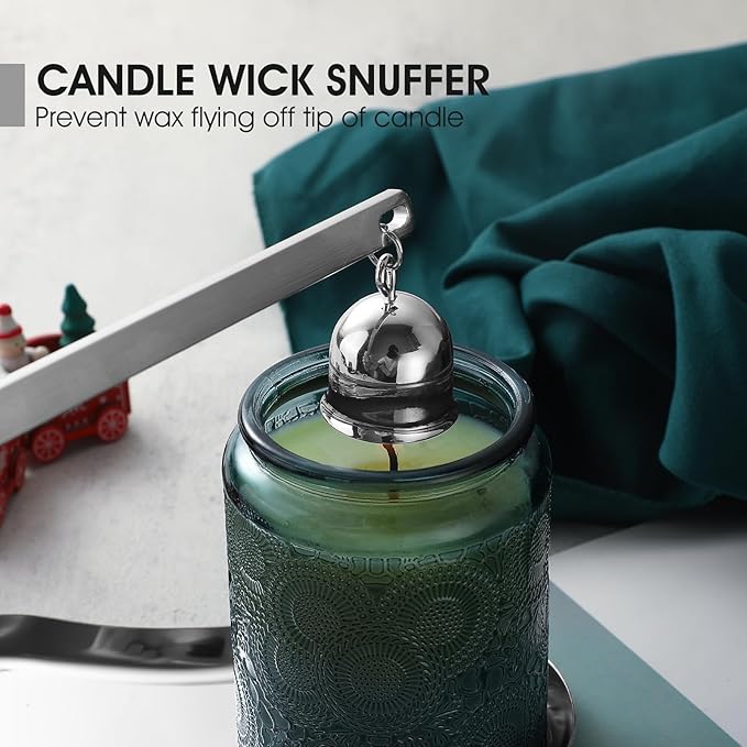 PATOISE 3 in 1 Candle Accessory Set, Candle Wick Trimmer Cutter, Candle Snuffer, Candle Wick Dipper Mini in Gift Package for Candle Aromatherapy Lovers(3PCS Silver)