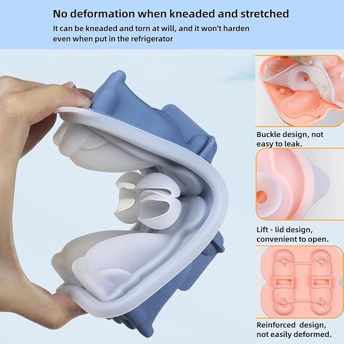 7.48inch Newly Upgraded 4-grid 3D Dinosaur Ice Tray and Covered Silicone Ice Tray, Suitable for Bars, Outdoor and Home Use (1, 2 colors randomly)