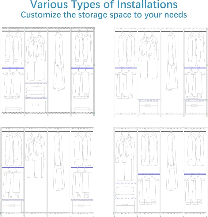 VIPEK V40 Medium Garment Rack Heavy Duty Clothes Rack for Hanging Clothes, Multi-Functional Bedroom Clothing Racks Freestanding Closet Portable Closet Wardrobe, Max Load 900lbs, Black