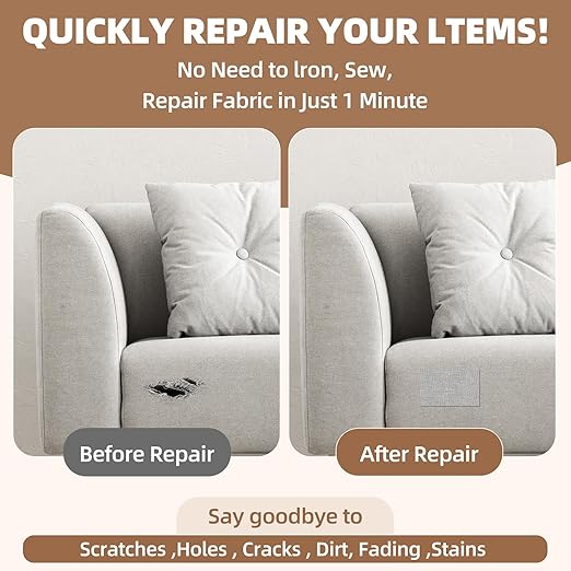 Fabric Repair Patch, Fabric Large Repair Tape, Self-Adhesive Patches for Furniture, Sofa, Car Interior, Shoes, Hand Bag, Clothing (Grey, 3.5X79 Inch)