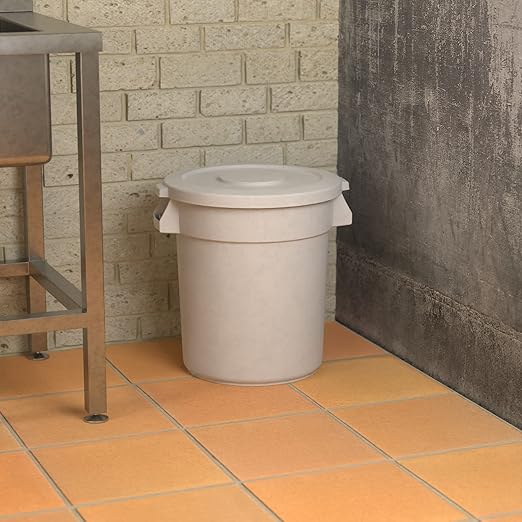 20 Gallon White Round Commercial Trash Can with Lid
