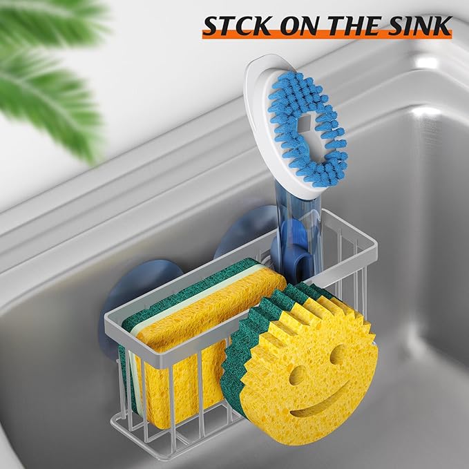Sponge Holder Smiley Face,Sink Caddy,Sink Organizer Sponge Holder with 2 PCS Suction Cups/1 PCS Adhesive Strips, Designed for Sponge, Soap, Dish brush, Scrubber-Gary