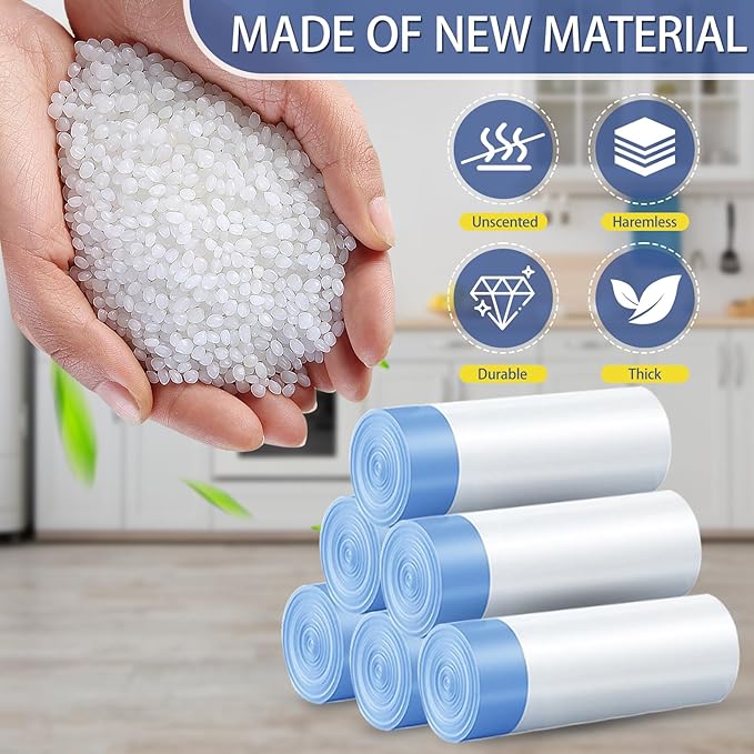 150 Count 4 Gallon Trash Bags Drawstring - 1.1 Mil Heavy Duty Small Garbage Bags Unscented for Bathroom, 15 Liter Thick Plastic Wastebasket Liners for Toilet Office and Bedroom