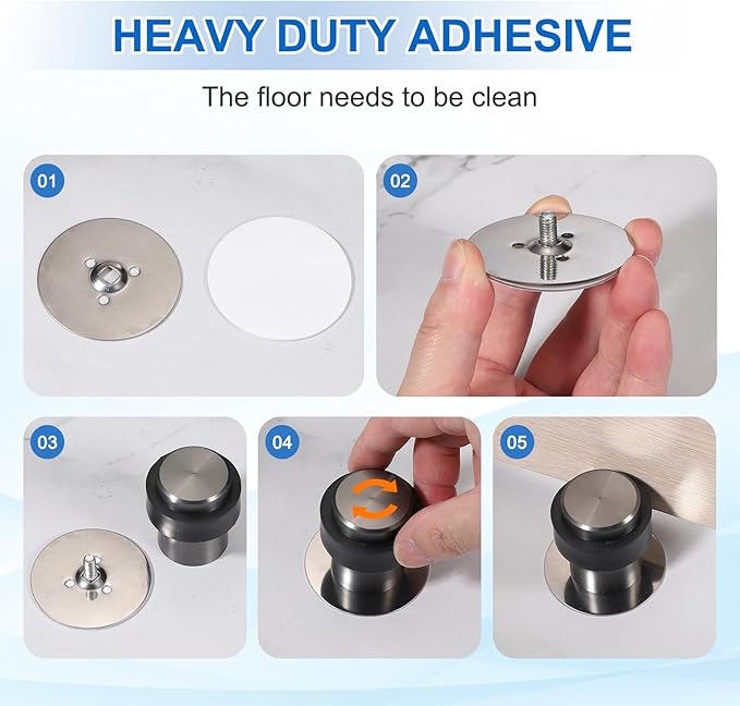 PATIKIL 3Set Round Door Stoppers, 46mm Stainless Steel Door Stop Doorstop Wedge Metal Cylinder Self Adhesive with Screw for Bottom of Door Floor Inside, Gold Tone
