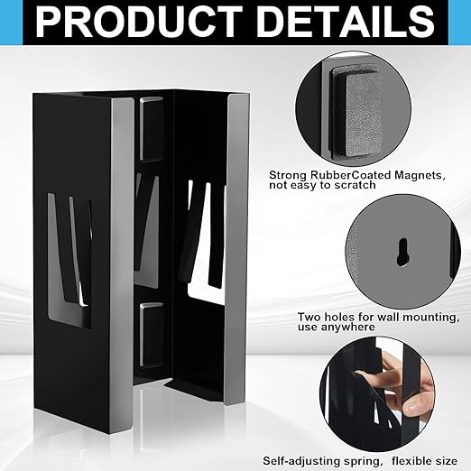 Lounsweer 6 Pcs Magnetic Glove Dispenser Holds Boxes of Towels Paper Tissue Glove Box Holder Wall Mount Kitchen Fridge Tool(Black)