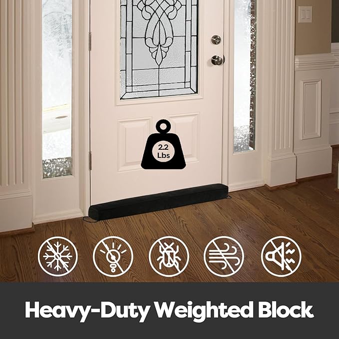 Comfyanno 38 Inch Weighted Door Draft Stopper for Front Door, Easy to Use Heavy Door Bottom Cold Air Blocker, for Exterior, Apartment, Back Door, Fits Door Gap Up to 3”, 2.2lb