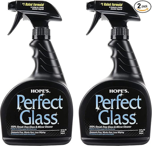 HOPE'S Perfect Glass Cleaner Spray, Streak-Free, Ammonia-Free Window, Mirror, Screen, Tinted Glass, and Shower Door Cleaner, Indoor and Outdoor Glass Surfaces, 32 Fl Oz, Pack of 2