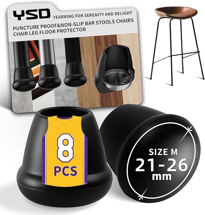 1 Inch Heavy Duty Rubber Chair Leg Caps - 8 PCS Non-Slip Furniture Floor Protectors with Metal Inserts for Wood, Tile, Carpet - Fits Chairs,Stools,Bar Stools