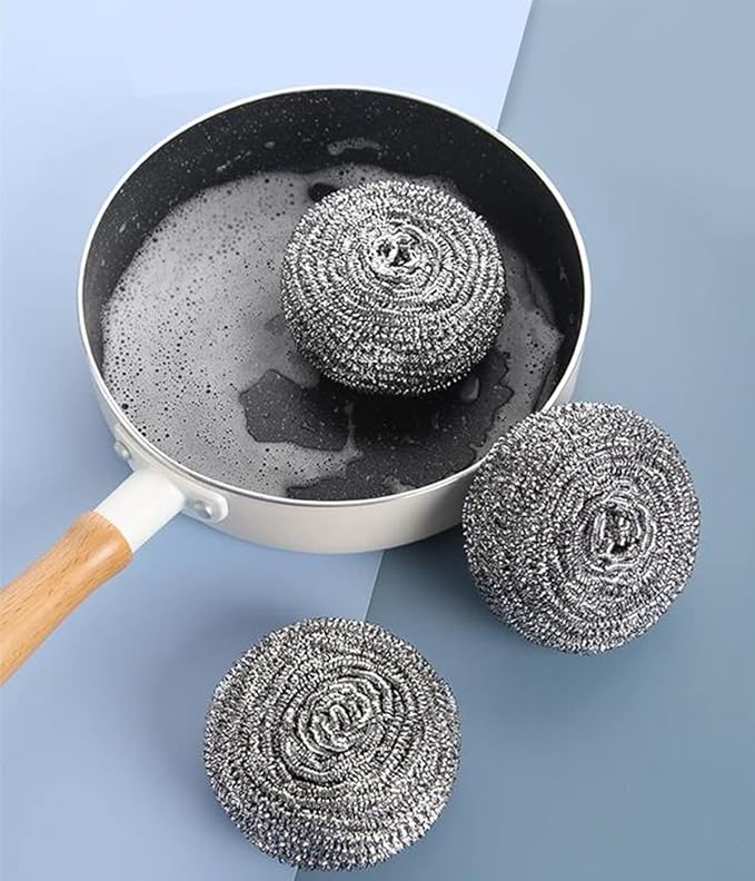 6Pcs Steel Wool Scrubbers - Flexible Scrubber Pads for Cleaning Dishes, Pots, Pans, Grills and Sinks