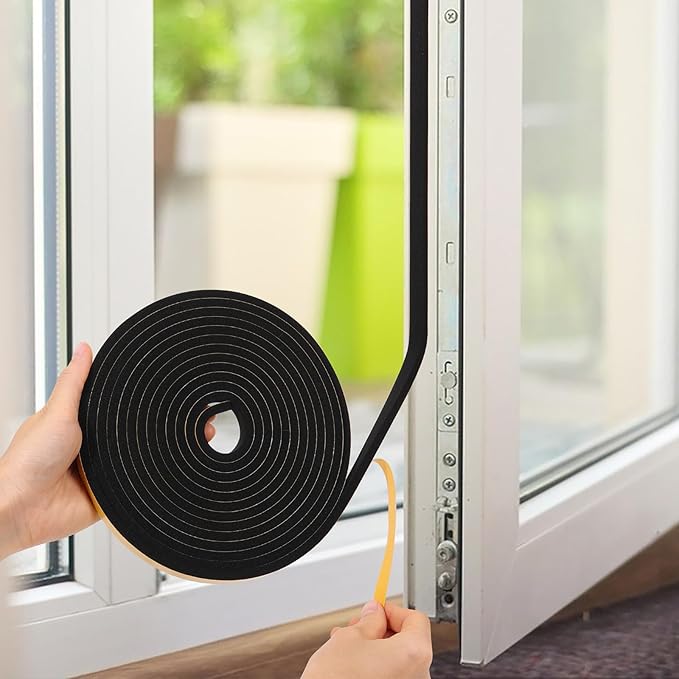 26Feet Weather Stripping Seal (1 Inch X 1/8 Inch) for Door Window, High Density Foam Tape, Soundproofing, Insulation Strip, Door Sealers for Door Frame- Black