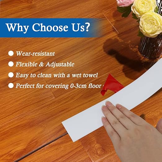 Floor Transition Strip Self Adhesive Floor Cover Strips Laminate 3" Wide Vinyl Flat Divider Transitions (7.5cm, 10Ft, White)