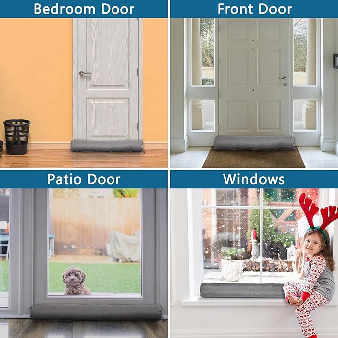 Triangular Under Door Draft Stopper 36 inch Heavy Duty Door Draft Blocker Bottom Door Seal Noise Air Door Guard for Doors and Windows, Gray