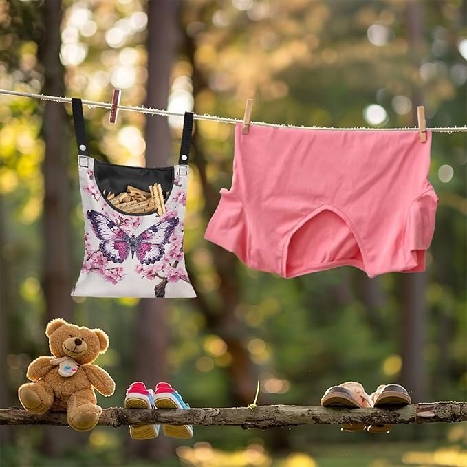 Clothes Pin Hanging Bag, Butterfly Clothes Pins Bag Holder Outdoor 4.Stylish Clothespin Bag with Hanging Rope for Clothes Pin and Clothespin