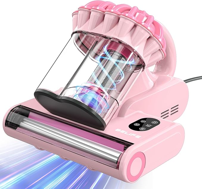 Belife M8 Mattress Vacuum Cleaner, 18Kpa Bed Vacuum Cleaner with UV & Hot Air & High Heating, 550W Powerful Suction Double-Cup Handheld Vacuum Sofa Couch Cleaner for Dust Pillow Crib Pet Hair, Corded