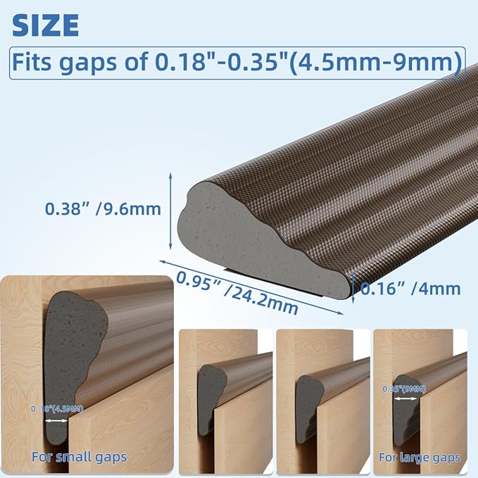 Wedge-Shape Window Weather Stripping Door Frame Seal Strip 2Pcs×196" Brown,Upgrade Black Foam,Soundproofing,Draft Stopper,Winter Insulation,Noise Blocker, Gap Filler for Exterior Front Door Side