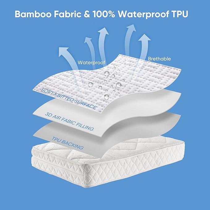 Hanherry 100% Waterproof Mattress Protector California King Size, Mattress Pad Cover 3D Air Fabric Cooling Smooth Soft Breathable Noiseless, 8''-21'' Deep Pocket