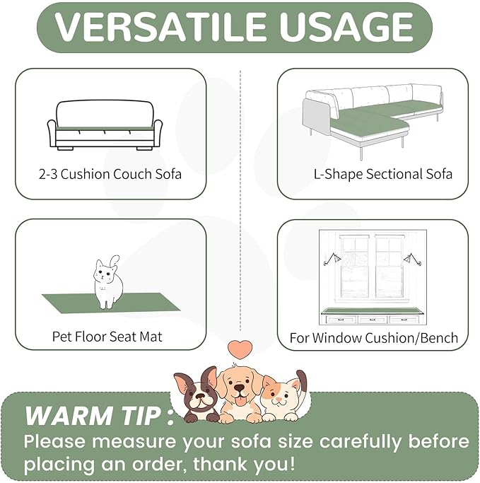 OTOB Couch Covers for 3 Cushion Sofa Pet Friendly, Plush Fuzzy Non Slip Sofa Covers Washable, Soft All Seasons Sofa Slipcovers Furniture Protector Dog Bed Mat (Matcha Green, 27.6" x 82.7")
