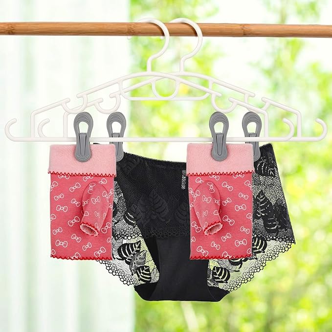 Tinfol 50pc Grey Plastic Hanger Clips, Strong Pinch Grip Finger Clips for Plastic Clothes Hangers, Multi-Purpose Hanger Clips