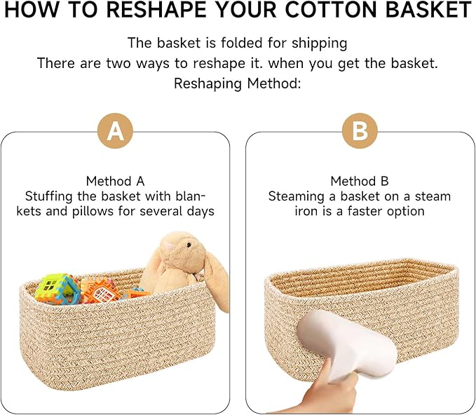 Small Storage Baskets for Organizing | Closet Organizer Bins | Shelf Toy Basket | Woven Rope Baskets | Cube Decorative Box | Shallow Basket |11.5x7.5x4.7”| 4 Packs Gradient Brown