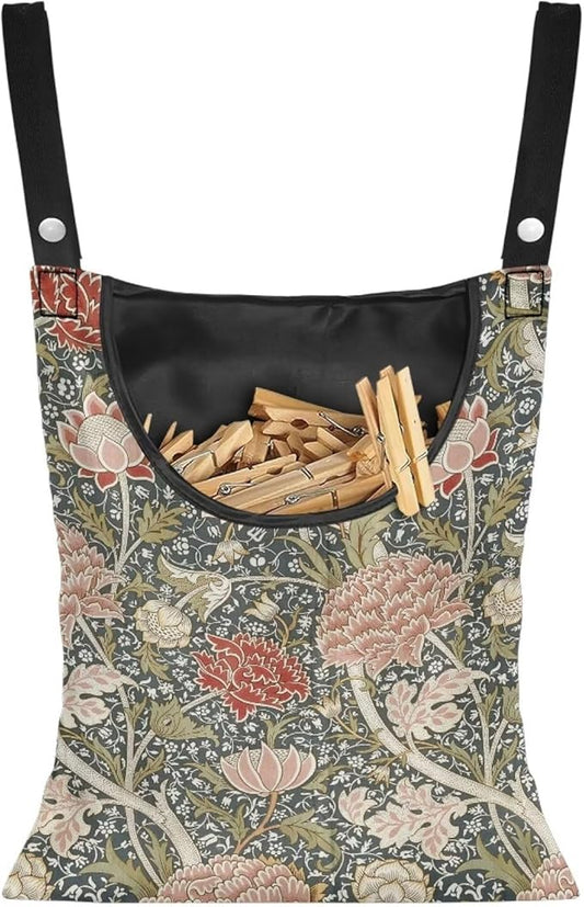Home Clothespin Organizer 14.5"x12" - Spacious Interior with Wide Mouth Opening - Durable Hanging Storage Solution for Busy Households & Laundry Facilities Hydrangea Tree Branch Print