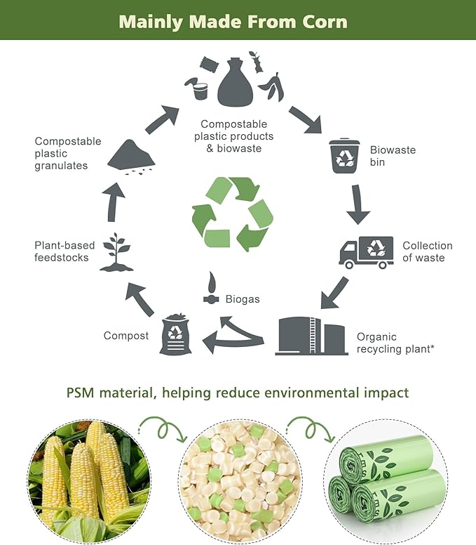 Large Compostable Trash Bags 13 gallon 60 Packs, AYOTEE Biodegradable Trash Bag 13 gallon,Compost bags,Thicked Tall kitchen Garbage Bag Unscented