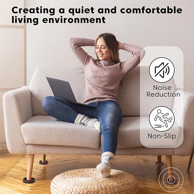 8Pcs 3"*3" Rubber Non-Slip Furniture Pads Heavy Duty Furniture Casters Cups Sofa Feet Floor Protectors for Beds Sofas Pianos and Other Large Furniture (Round, Brown)
