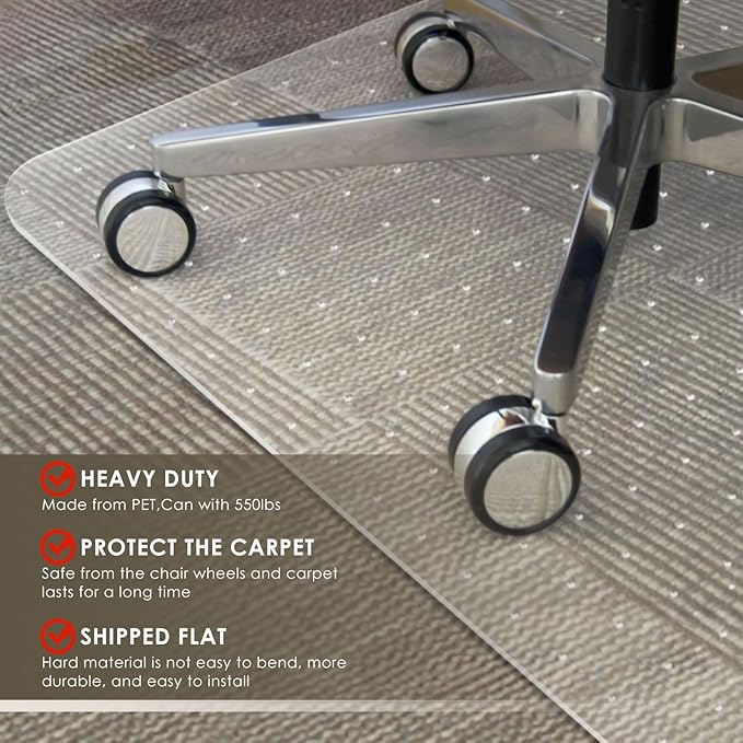Azadx Heavy Duty Office Chair Mat for Carpet 51" x 63" Hard Material Chair Mat for Carpeted Floor Slip Resistant Carpet Protector for Home Office Easy Glide Desk Floor Mat for Office Chair on Carpets