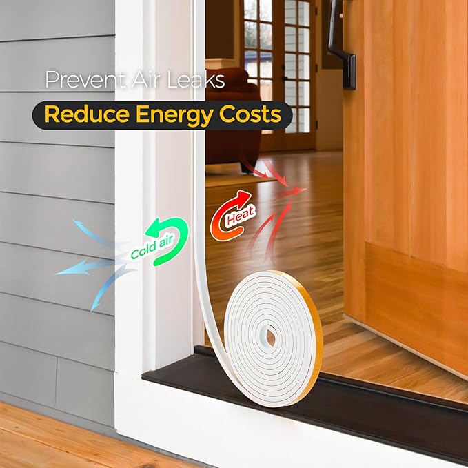50 Feet Weather Stripping Door Seal, 1/4" Wide X 1/8" Thick Door Seal Strip High Density Foam Tape Adhesive Strip for Door Soundproofing,Window Insulation (1/4" x 1/8" x 50FT,White)
