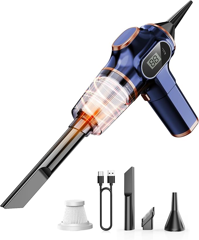 Portable Car Vacuum Cordless Mini Handheld Vacuums Cleaner Rechargeable with LCD Display and Multi-Nozzles, High Power Hand held Cleaners for Car, Home, Office, Sofa, Pet Hair,Keyboard