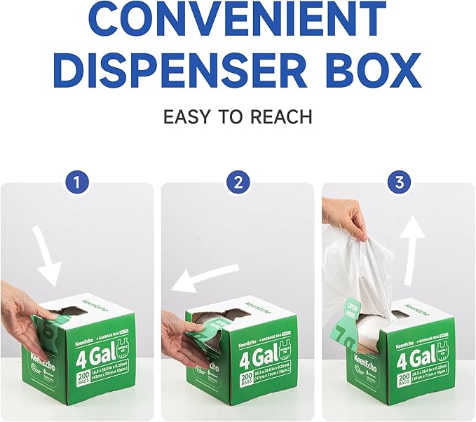 Small Trash Bags with Handles 3 Gallon 200 Count White - Ocean Plastic Upcycling - Plastic Garbage Bags, Can Bin & Waste Basket Liner for Kitchen, Bathroom, Office and Pets