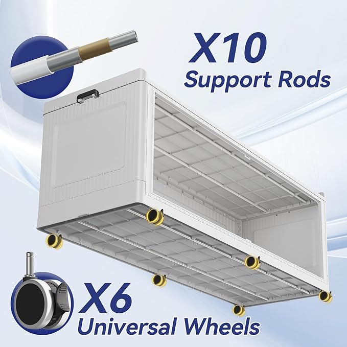 240GAL Extra Large Storage Bins with Lid, 960QT Collapsible Organizer with Wheels, Stackable Closet Cabinet with Doors, Folding Storage Containers for Home, Office, Dorm, 3Pack White