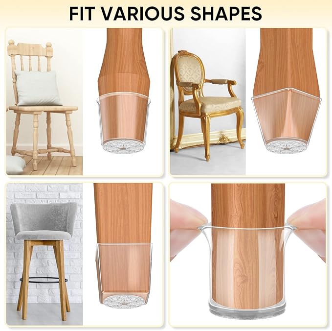 BALEINE 24 Pack Silicone Chair Leg Floor Protectors, Stool Leg Protectors Cap, Non-Slip Chair Leg Caps for Hardwood Floors (Clear & Small, 24 Pack)