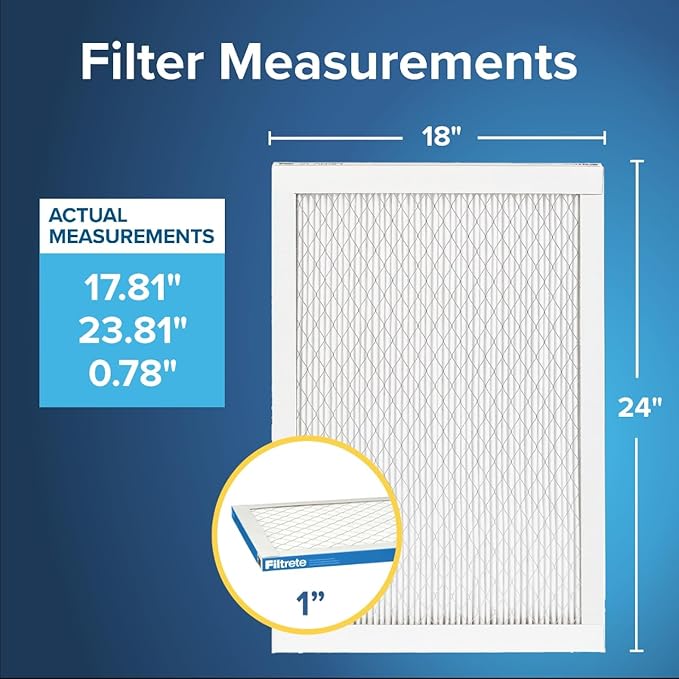 Filtrete 18x24x1 AC Furnace Air Filter, MERV 13, MPR 1900, Premium Allergen, Bacteria & Virus Filter, 3-Month Pleated 1-Inch Electrostatic Air Cleaning Filter, 6-Pack (Actual Size 17.81x23.81x0.78 in)