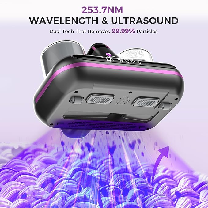 Mattress Vacuum Cleaner - 5-in-1 Cordless Bed Vacuum Cleaner, Powered by Ultrasonic Technology, 16Kpa Strong Suction,Low Noise,Suitable for Dust, Pet Hair, Etc - Grey