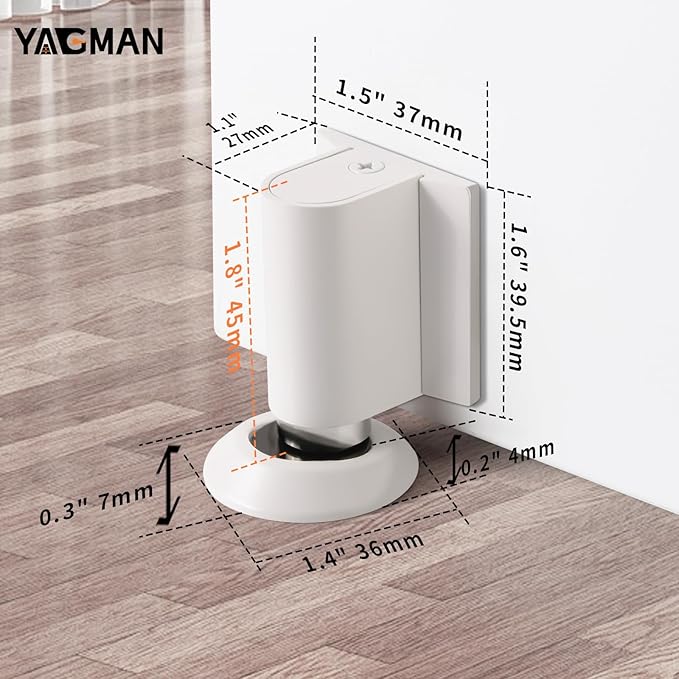 2 Pack Magnetic Door Stoppers Retractable Bottom of Door Holder No Drilling Mount Floor Door Stop with Screws and Adhesive Catch Door Keep Door Open White WT-2