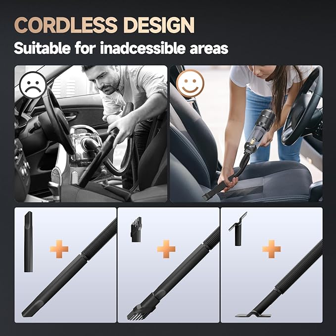 Car Vacuum Portable Cordless, Foldable Handheld Vacuum with Brushless Motor, 22000PA High Power Mini Hand Vacuum Cleaner & Air Blower & Duster & Pump for Home, Pet, Office