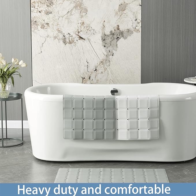 Foldable Silicone Bathtub Mat: Jumbo Size Heavy Duty Safety Bath Mat for Tub Without Suction Cups Non Slip Bath & Shower Mat for Textured, Reglazed, Refinished Tub (Grey, 35.8 x 17.7)