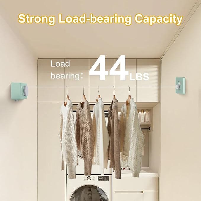 Retractable Clothesline Indoor/Outdoor, Anti-Sag for Drying Clothes Line Retracting Indoor/Outdoor, We Equipped This 13.8 Fts Laundry line Retractable with 4 Large Clips