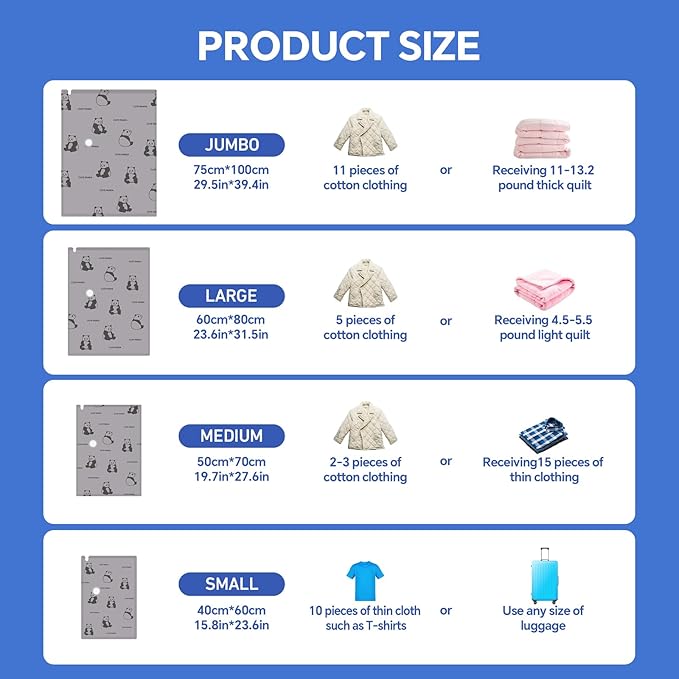 8 Pack Tear-Proof Jumbo Vacuum Storage Bags with Pump, Oxford Fabric Reusable Space Saver Extra Large Vacuum Seal Bags for Clothing, Bedding, Travel Luggage, Blankets and Comforters
