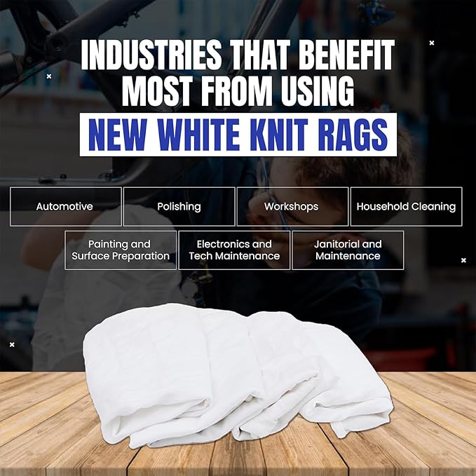 Premium White T-Shirt Cleaning Rags (5 lbs. Bag) – White Cotton Rags for Cleaning, Staining, Painting, Oil, Grease & Dust Removal – Shop Rags Bulk for Multipurpose use
